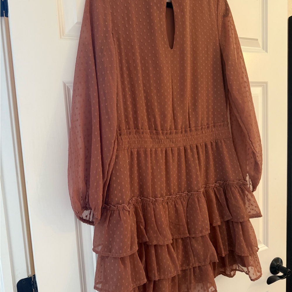 Chic Brown Ruffle Dress - Picture 4 of 5